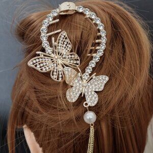 Elegant Bohemian Style Butterfly Hair Clip With Tassel, Imitation Crystal Luxury